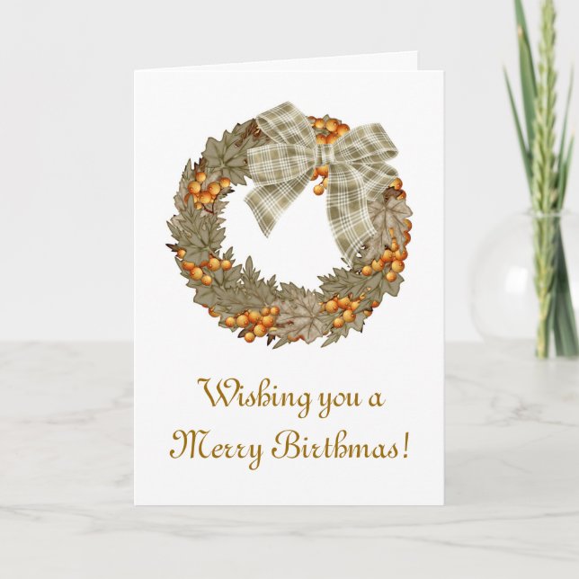 Merry Birthmas Birthday Christmas combined Holiday Card (Front)