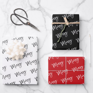 Merry Black white modern holiday gift minimal Wrapping Paper Sheet