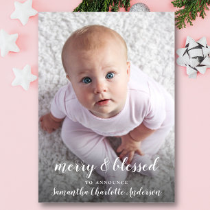Merry & Blessed Christmas Photo Birth Announcement