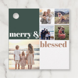 Merry & Blessed Family Christmas Photo Green Favour Tags