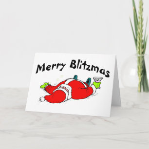 Merry Blitzmas Drunk Santa Holiday Card