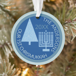 Merry Blue Interfaith Chrismukkah Photo Keepsake Ornament