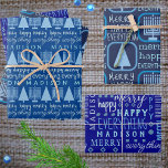 Merry Blue Interfaith Everything Add Childs Name Wrapping Paper Sheet<br><div class="desc">Add this MERRY HAPPY EVERYTHING personalised gift wrapping sheet assortment with your child's name and a typography design theme of light blue mixed fonts and pastel blue Menorahs and Christmas trees to your one of a kind personalised Hanukkah, Christmas or interfaith Chrismukkah celebration. Wrapping Paper Sheet One is set on...</div>