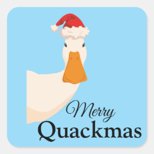 Merry Blue minimalist Christmas funny cartoon Duck Square Sticker