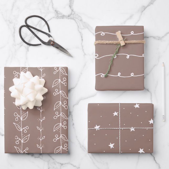 Merry Boho Brown Wrapping Paper Colour #9C7F74  (Front)