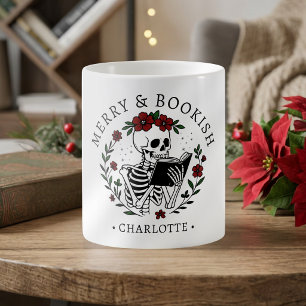 Merry & Bookish Floral Skeleton Coffee Mug