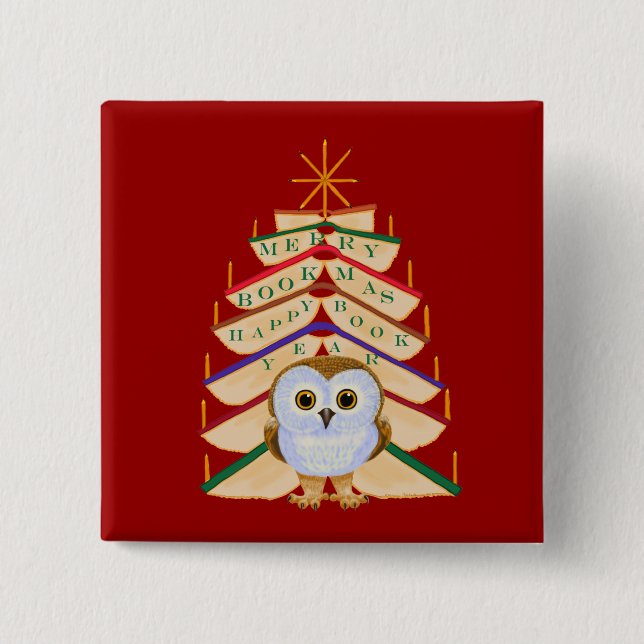 Merry Bookmas 15 Cm Square Badge (Front)