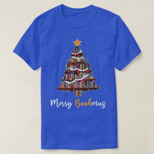 Merry Bookmas Book Christmas Tree Librarian Funny  T-Shirt (Design Front)