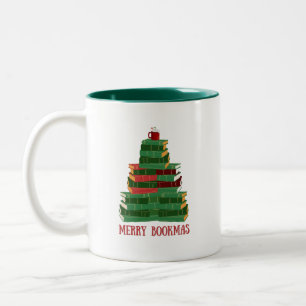 Merry Bookmas Book Tree Christmas Holiday Gift Two-Tone Coffee Mug