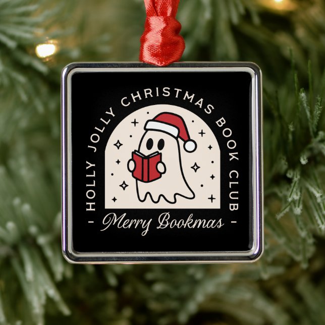 Merry bookmas bookish book lovers Christmas black Metal Tree Decoration (Tree)