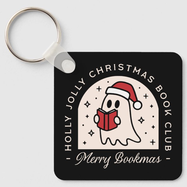 Merry bookmas bookish book lovers Christmas Key Ring (Front)