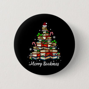 Merry Bookmas Books Christmas Tree Book Lover Sant 6 Cm Round Badge