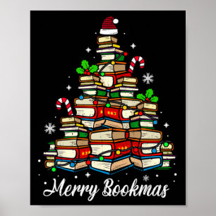 Merry Bookmas Books Christmas Tree Book Lover Sant Poster