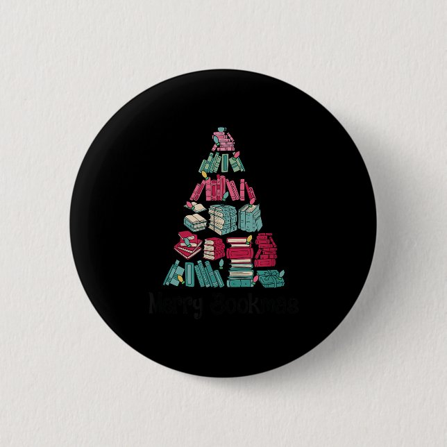 Merry Bookmas Books Ne Tree Funny Reading Lover Ch 6 Cm Round Badge (Front)