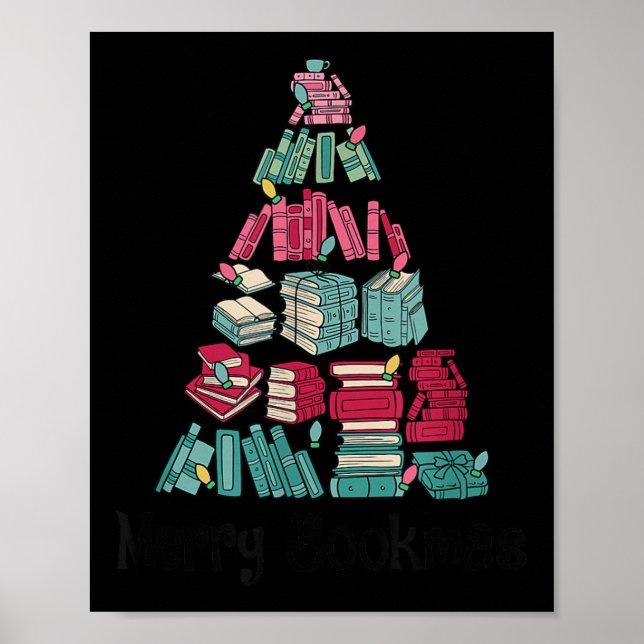 Merry Bookmas Books Ne Tree Funny Reading Lover Ch Poster (Front)