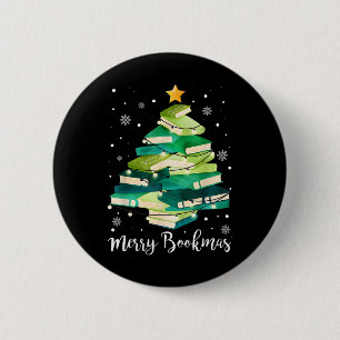 Merry Bookmas Books Pine Tree Fun Reading Lover Ch 6 Cm Round Badge