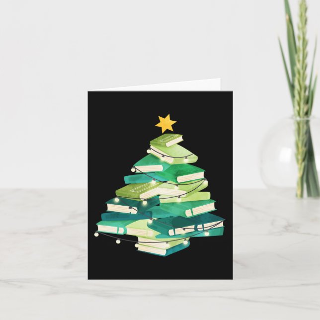 Merry Bookmas Books Pine Tree Fun Reading Lover Ch Card (Front)