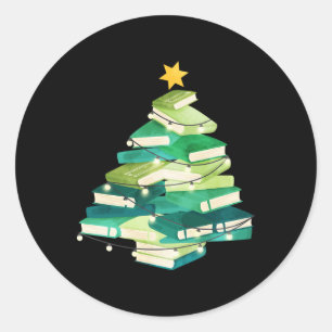 Merry Bookmas Books Pine Tree Fun Reading Lover Ch Classic Round Sticker