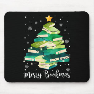 Merry Bookmas Books Pine Tree Fun Reading Lover Ch Mouse Mat