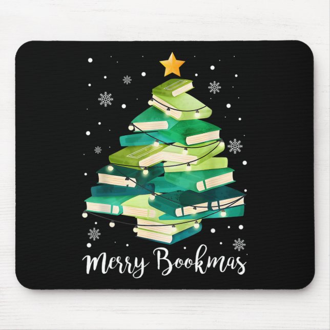 Merry Bookmas Books Pine Tree Fun Reading Lover Ch Mouse Mat (Front)