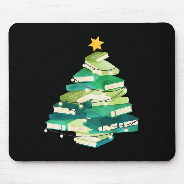Merry Bookmas Books Pine Tree Fun Reading Lover Ch Mouse Mat (Front)