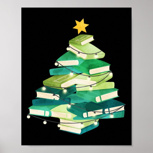 Merry Bookmas Books Pine Tree Fun Reading Lover Ch Poster (Front)