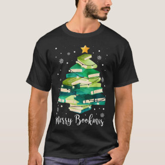 Merry Bookmas Books Pine Tree Fun Reading Lover Ch T-Shirt