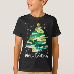 Merry Bookmas Books Pine Tree Fun Reading Lover Ch T-Shirt