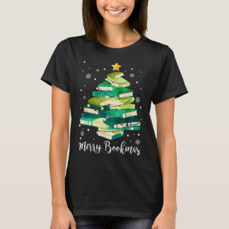 Merry Bookmas Books Pine Tree Fun Reading Lover Ch T-Shirt