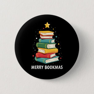 Merry Bookmas - Festive Book Stack for Book Lovers 6 Cm Round Badge