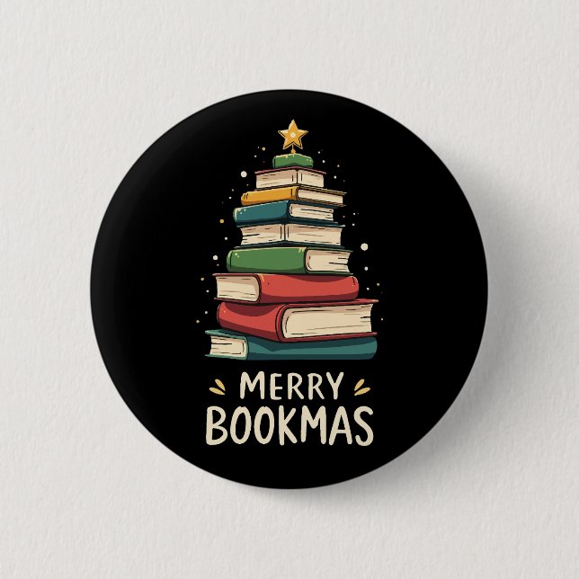 Merry Bookmas - Festive Book Stack for Book Lovers 6 Cm Round Badge (Front)
