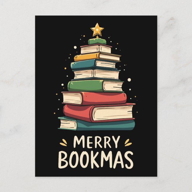 Merry Bookmas - Festive Book Stack for Book Lovers Postcard (Front)