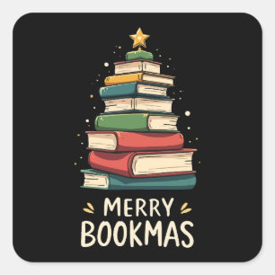 Merry Bookmas - Festive Book Stack for Book Lovers Square Sticker