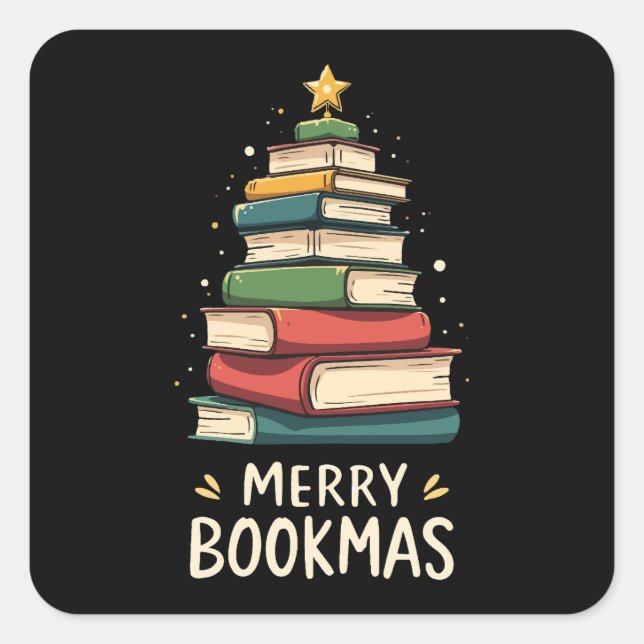 Merry Bookmas - Festive Book Stack for Book Lovers Square Sticker (Front)