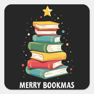 Merry Bookmas - Festive Book Stack for Book Lovers Square Sticker