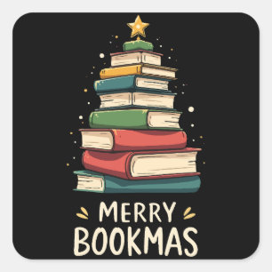 Merry Bookmas - Festive Book Stack for Book Lovers Square Sticker