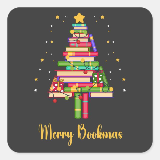 Merry Bookmas Square Sticker (Front)