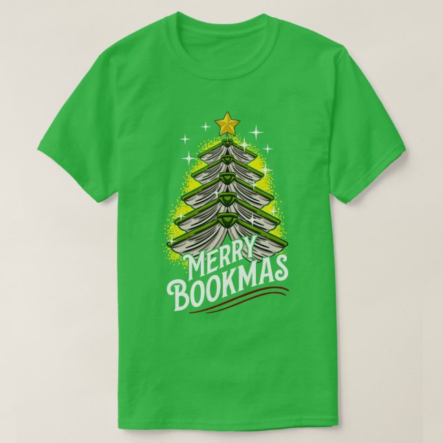 Merry Bookmas Ugly Christmas Tree T-Shirt (Design Front)