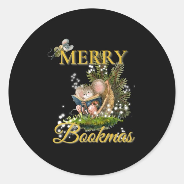 Merry Bookmas' Victorian Christmas Mice Bibliophil Classic Round Sticker (Front)