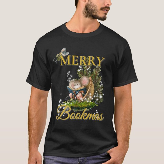 Merry Bookmas' Victorian Christmas Mice Bibliophil T-Shirt (Front)
