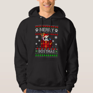 Merry Bostmas Boston Terrier Christmas Santa Ugly Hoodie