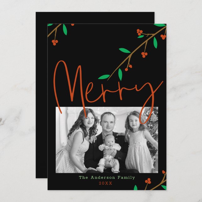 Merry Botanical Black Berry Branch Holiday Party Invitation (Front/Back)