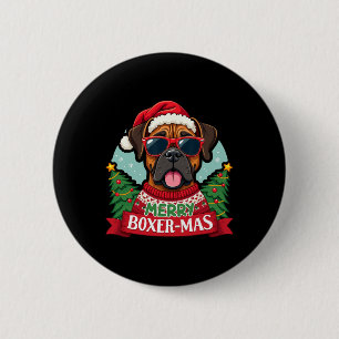 Merry Boxer-mas Cute Boxer Dog Christmas 6 Cm Round Badge
