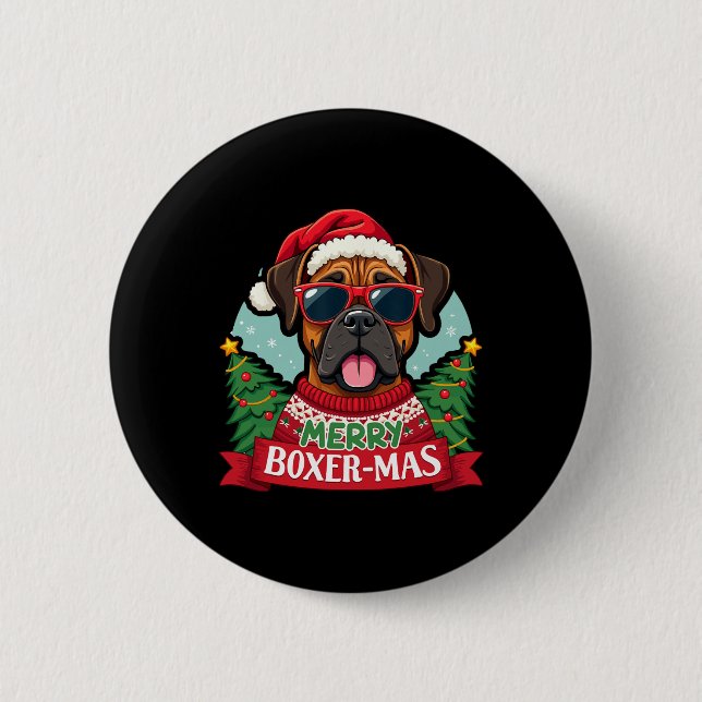Merry Boxer-mas Cute Boxer Dog Christmas  6 Cm Round Badge (Front)