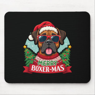 Merry Boxer-mas Cute Boxer Dog Christmas Mouse Mat