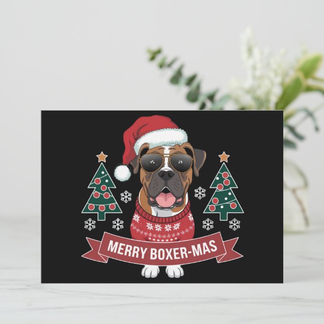 Merry Boxer-mas Cute Boxer Dog Lover  Christmas  Holiday Card (Standing Front)