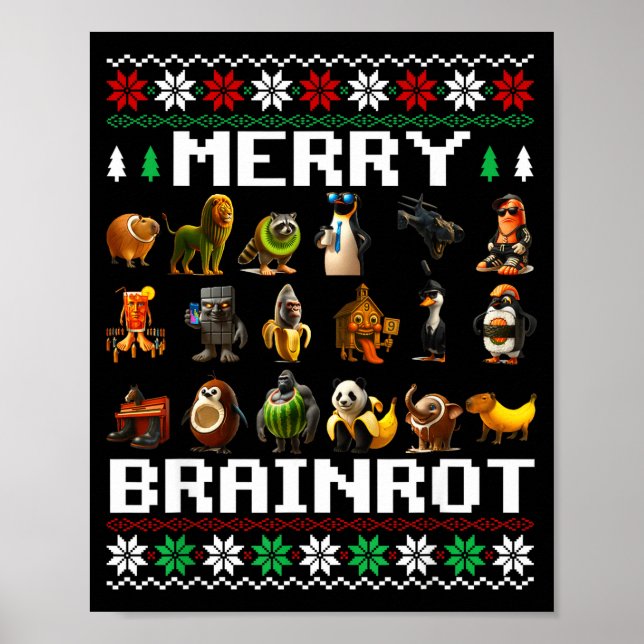 Merry Brainrot Ugly Christmas Sweater Funny Italia Poster (Front)