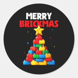 Merry Brickmas Block Building Builder Brick Master Classic Round Sticker