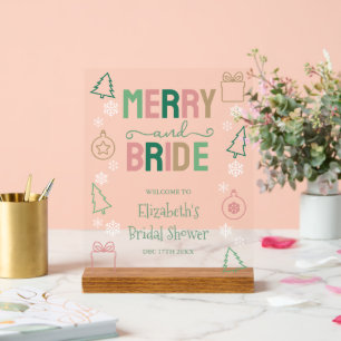 Merry & Bride Christmas Bridal Shower Acrylic Sign