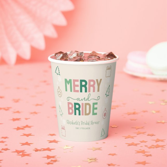 Merry & Bride Christmas Bridal Shower Paper Cups (Insitu)